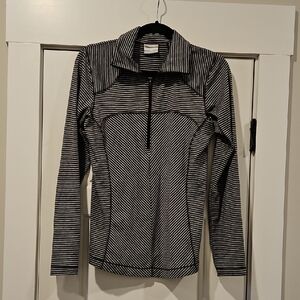 Striped Black and White Long 1/2 Zip Sleeve Top